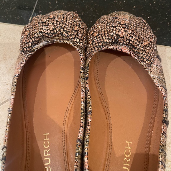 Tory Burch Crystal Bow Pink Tweed Ballet Flats in Rose Gold Broze - Picture 3 of 9